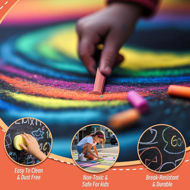 JUN-ELECTRON Washable Sidewalk Chalks Set, Non-Toxic Chalk Paint Bulk for Kids, Oversized Colored Chalk for Painting on Chalkboard, Chalk Pavement and Outdoor Art Play (Multicolor-72pcs) - Image 5